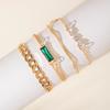 Set de Pulseras Cuadradas Retro Transfronterizas Europeas y Americanas con Diamantes Verdes, Pulseras Apilables de Giro Hueco al por Mayor