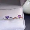Anillo de Amatista Pura Natural para Mujer, Misterioso y Soñador, Piedra Morada Suelta Tamaño 6 mm, Anillo Incrustado de Plata de Ley S925 de Alta Gama