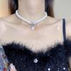 Corea del Sur Vintage Perla Diamante Borla Cadena de Cuello Celebridad Cibernética Sentido del Diseño Elegante Flor Lazo Cadena Clavicular Collar para Mujer