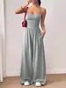Amazon Europeo y Americano transfronterizo nuevo mono de color liso para mujer, casual, wrap-bust, verano, pierna ancha, holgado, ropa de mujer