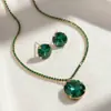 Pendientes y Collar Exagerados de Esmeralda para Fiesta de Noche, Set de Joyería de Pedrería Europeo y Americano, Collar