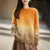 Suéter Feminino de Lã Escovada Degradê, Novo Outono/Inverno 2026 Malha Cashmere Ready-to-Wear Gola Redonda, Manga Longa