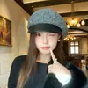 Gorra octogonal de retazos estilo retro para otoño e invierno para mujer, versión coreana, cálida, moderna, versátil y a la moda, tipo boina