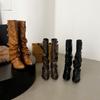 Botas Dobradas Heap Botas Femininas Western Salto Grosso, mas Fivela de Cinto no Joelho Calças Botas
