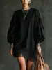 Vestido corto de estilo étnico multicolor, versátil, ajustado, con borlas y mangas de farol, superventas transfronterizo europeo y americano, para mujer, para el trabajo, vacaciones.