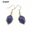 WT-E741 Hexágono Minimalista Piedra Preciosa Latón Encaje de Contorno Colgante Pequeño Pendientes con Gancho para Oreja Esenciales para el Viaje Diario