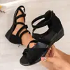 Sandalias gruesas de suela para mujer talla grande estilo europeo y americano, nuevo modelo de verano 2026, punta abierta, cierre trasero con cremallera, de tacón alto, sandalias de mujer de moda