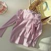 Ropa infantil de Corea del Sur, primavera y otoño, para bebé niña, camisa suave con base floral, manga larga, con encaje y mangas voladoras, linda camiseta para niña