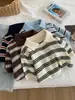 Moda Estilo Coreano Retro Rayas Solapa Tejido Manga Corta Mujer 2026 Otoño Invierno Nuevas Llegadas Suéter Jersey Top Pequeño