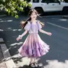Conjunto de Vestido de Verano para Niñas 2026 Nuevo Estilo Niños Medianos y Grandes Falda Degradada Conjunto de Dos Piezas Falda Elegante para Niños