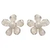 Pendientes Florales Gruesos de Plata Hechos a Mano, Versátiles, Frescos y Elegantes, con Detalles de Concha Triturada, Diseño Dulce y Sencillo, Elegante y Lujoso