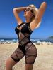 Lencería Sexy Transfronteriza Europea y Americana Comercio Exterior Jacquard de Malla con Corte Frontal Body de Noche con Abertura en la Entrepierna Vestido Bodycon
