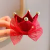Diadema Corona Princesa Niños Rosa Satín Sombrero Cumpleaños Pinza Cabello Pinza Bebé Pinza No Daña Accesorio Cabello