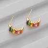 Pendientes de circonita de colores, diseño personalizado de moda para mujer, sin orificios, gran oferta transfronteriza. Pendientes de colores con contraste de arcoíris.