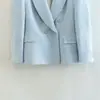 Comercio exterior al por mayor primavera y otoño nuevo moda femenina estilo europeo y americano texturizado de doble botonadura con bolsillo blazer casual