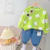 Coreano Nuevo Primavera Manga Larga Dibujos Animados Estampado Animal Dos Piezas Conjunto Bebé Hombres y Mujeres Elegante Moda Traje Deportivo Tendencia