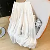 Calça Lanterna de Algodão e Linho Cor Sólida 285 para Mulheres, Primavera/Verão, Cintura Elástica, Cordão, Caimento Solto, Tamanho Grande, Camada Única, Comprimento Nove Décimos, Calça Casual de Perna Larga
