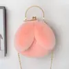 Bolsa Estilo Coelho Nova 2026, Bolsa de Corrente de Pelúcia de Mão, Bolsa para Celular Feminina, Bolsa de Ombro Transversal, Bolsa Pequena Redonda