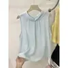 Regata de Linho Sem Mangas com Gola Halter Reversível para Mulheres, Novo Estilo de Verão Emagrecedor com Gola Drapeada, Blusa Elegante, Camisa Super Delicada
