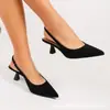 Sapatos de veludo francês de uma tira elegantes de salto baixo para mulheres no atacado, scarpins de bico fino da moda e luxuosos, sandálias confortáveis
