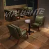 Conjunto de Mesa e Cadeiras para Café, Booth de Bar, Loja de Sobremesas e Chá com Leite, Sofá de Restaurante, Área de Descanso, Cadeira Vintage de Couro Oleado
