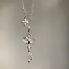 Colar com Pingente Chave Íris Escovado Retro Francês, Design Feminino com Zircônia Incrustada, Corrente para Clavícula de Alto Padrão
