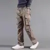 Pantalones de trabajo de tiro alto y entrepierna profunda para hombre, corte holgado, pierna recta, pantalones largos casuales con múltiples bolsillos, talla grande, elásticos, cómodos y versátiles