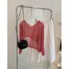Blusa Externa de Primavera e Outono Suéter Tricotado Vazado Roupas Femininas de Outono Feminino 2025 Novo Top de Manga Comprida Irregular