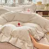 Saia de Cama de Renda de Gaze Dupla Nublada Conjunto de Quatro Peças Estilo Princesa Coreana Capa de Edredom Vermelha Rosa Tipo Fofo