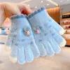 Guantes de punto para niños de Otoño e Invierno, forro polar, engrosados, cálidos, con dedos, bonitos, de dibujos animados, protectores de manos para juegos al aire libre de bebés