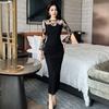 Outono 2026 Novo Estilo Retrô Patchwork de Renda Slim Fit Flare Manga Longa Vestido Emagrecedor Justo no Quadril Vestido Longo 20746