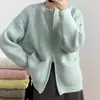 Estilo Coreano Primavera y Otoño Nuevo Estilo Estilo Perezoso Suéter Cardigan de Doble Cremallera Diseño para Mujer Color Puro Holgado Chaqueta de Punto Superior