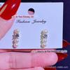 S925 prata agulha listras verticais natural pequeno Pearl Zircon brincos stud moda simples ins estilo brincos requintados atacado