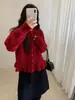 Suéter Estilo Coreano Suave e Doce para Mulheres Baixas, Versátil e Fofo, com Bordas Franzidas, Cardigan Tricotado para Primavera e Outono
