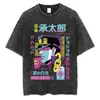 Camiseta Lavada Vintage para Hombre Verano Hip-Hop Streetwear Anime Jojo's Bizarre Adventure Estampado Algodón Casual Manga Corta
