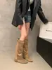Botas Cuadradas Melanoides para Mujer Mujer 2026 Otoño/Invierno Nuevas Botas Versátiles Fruncidas Adelgazantes Casuales para Pantalón Caña Media Altura Media Mujer