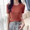 Verano 2026 Nuevo Estilo Cuello Redondo Ajustado Delgado Manga Corta Tejido Top de Mujer Corto Camiseta de Seda de Hielo Top de Mujer Ins