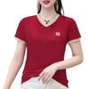 Una generación de camiseta de manga corta de verano 2025 para mujer con cuello en V estilo extranjero Joker top moda camisa básica para madre