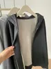 Sudadera con capucha y cremallera de forro polar pesado estilo casual americano, nueva colección de otoño, color liso, top tipo cárdigan holgado para mujer