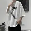 Camiseta de manga curta masculina verão novo estilo gordo solta casual T-shirt estilo Hong Kong tamanho plus size versátil bonito top de meia manga
