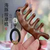 Peine de Masaje de Sándalo de Seda Dorada Natural Peine de Masaje de Meridianos de Cabeza Peine para Peluquería de Cinco Dientes Engrosado Peine Delfín Peine de Terapia