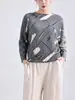 Moda Femenina de Alta Gama Nueva Primavera y Otoño, Holgada, Tallas Grandes, Estampada, Versátil, Tejido de Punto, Camiseta de Manga Larga Issey Miyake
