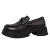 Sapatos de Couro Pretos Versáteis Estilo Retro Bico Redondo Sola Grossa para Mulheres 2026 Nova Coleção Primavera e Outono Estilo Britânico Slip-On Mocassins de Couro Macio