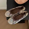 Primer Encuentro Jifa Retro Francés Cuadros Suela Suave Zapatos Planos de Ballet para Mujer Zapatos Mecedores Lazo Plisados Zapatos de una Sola Pieza