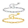 Joias Europeias e Americanas pulseira longa chata de aço inoxidável dourada joias de personalidade simples femininas atacado BR-1515
