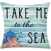 Muebles para el Hogar Transfronterizos Amazon Cubierta de Cojín de Letra Primavera y Verano Cubierta de Cojín Lumbar Animales y Plantas Marinas de Playa