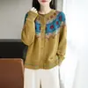 Cárdigan Jacquard Fair Isle de Bloques de Color Retro con Cuello Redondo para Mujer, Suéter de Punto de Manga Larga para Primavera y Otoño, Abrigo Grueso Holgado para Mujer
