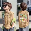 Camiseta Regata de Algodão Puro da Moda Estilo Americano para Meninos e Meninas, Camiseta de Verão com Estampa de Desenho Animado Streetwear Gola Redonda para Crianças Mais Velhas