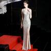 16596 # lantejoulas vestido de noite longo banquete slim rabo de peixe elegante celebridade festa anual reunião anfitrião