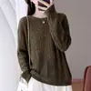Tejido Calado para Mujer Principios de Otoño Delgado Cuello Redondo Holgado Manga Larga Suéter Pulóver Estilo Suave Capa Interior Capa Base Cubre